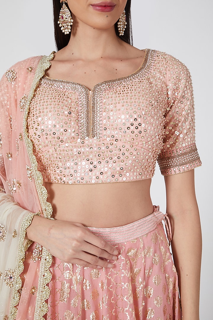 Peach Ombre Embroidered Wedding Lehenga Set by Priyanka Jain at Pernia's Pop Up Shop