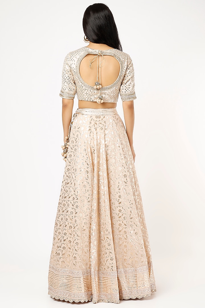Ivory Chanderi Embroidered Wedding Lehenga by Priyanka Jain at Pernia's Pop Up Shop