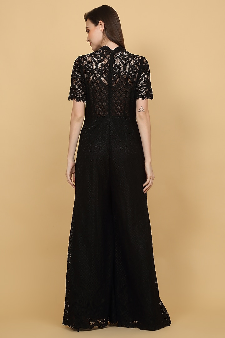 Black Lace Embroidered Jumpsuit by Priyanka Jain at Pernia's Pop Up Shop