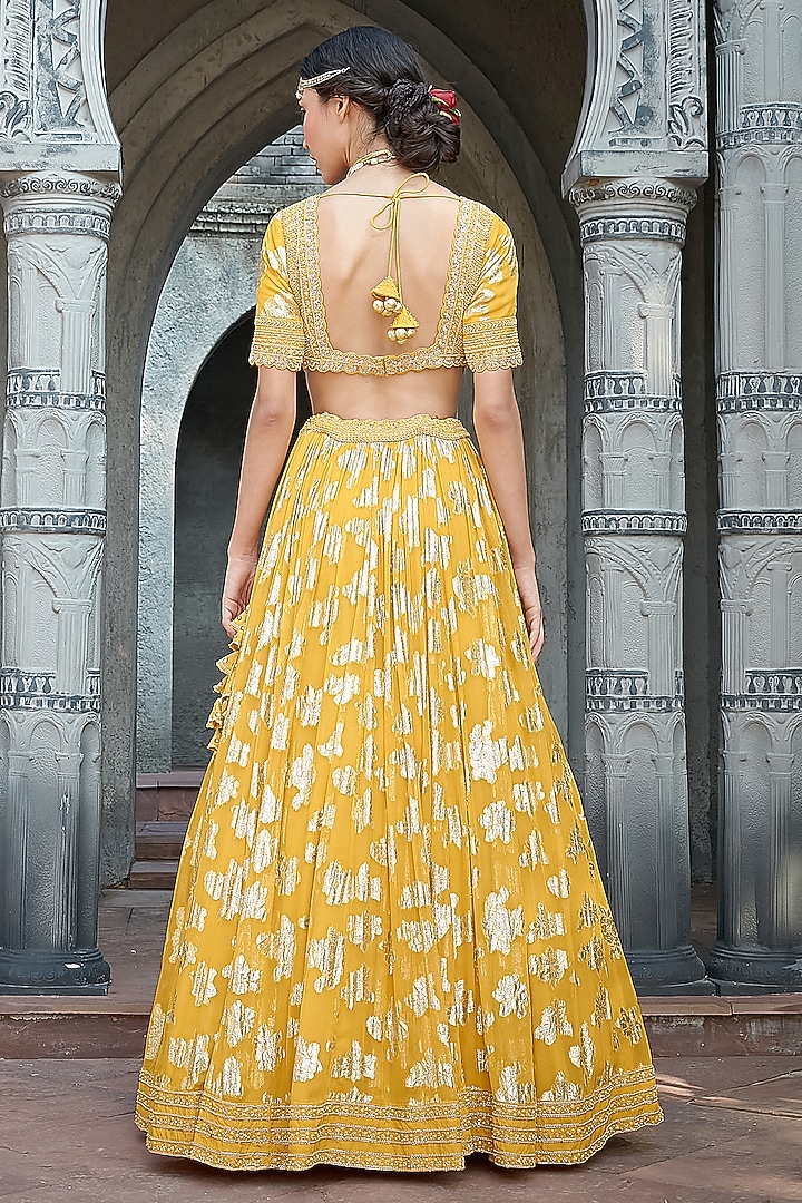 Yellow Georgette Hand Embroidered Wedding Lehenga Set by Priyanka Jain at Pernia's Pop Up Shop