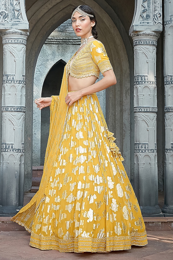 Yellow Georgette Hand Embroidered Wedding Lehenga Set by Priyanka Jain at Pernia's Pop Up Shop