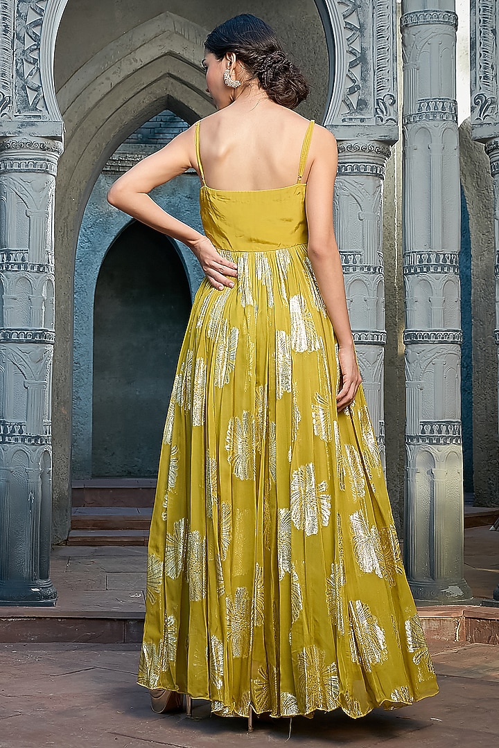 Olive Lurex Wedding Anarkali Set by Priyanka Jain at Pernia's Pop Up Shop