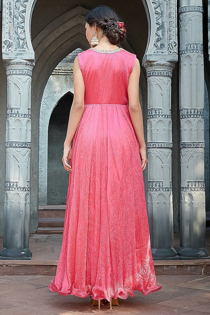 Pink Crinkle Silk Wedding Anarkali Set by Priyanka Jain at Pernia's Pop Up Shop