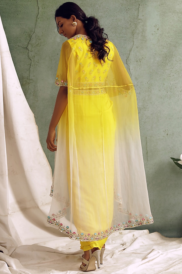 Yellow High-Low Draped Skirt Set by Priyanka Jain at Pernia's Pop Up Shop