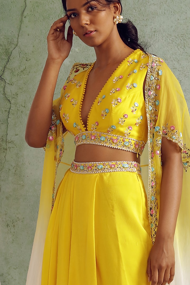 Yellow High-Low Draped Skirt Set by Priyanka Jain at Pernia's Pop Up Shop