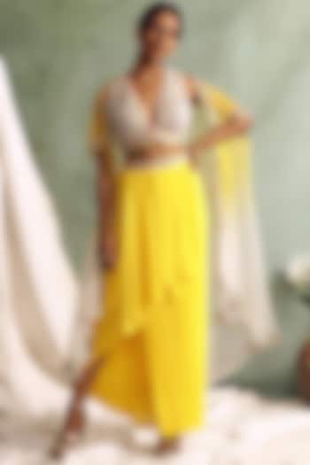 Yellow Draped Skirt Set by Priyanka Jain