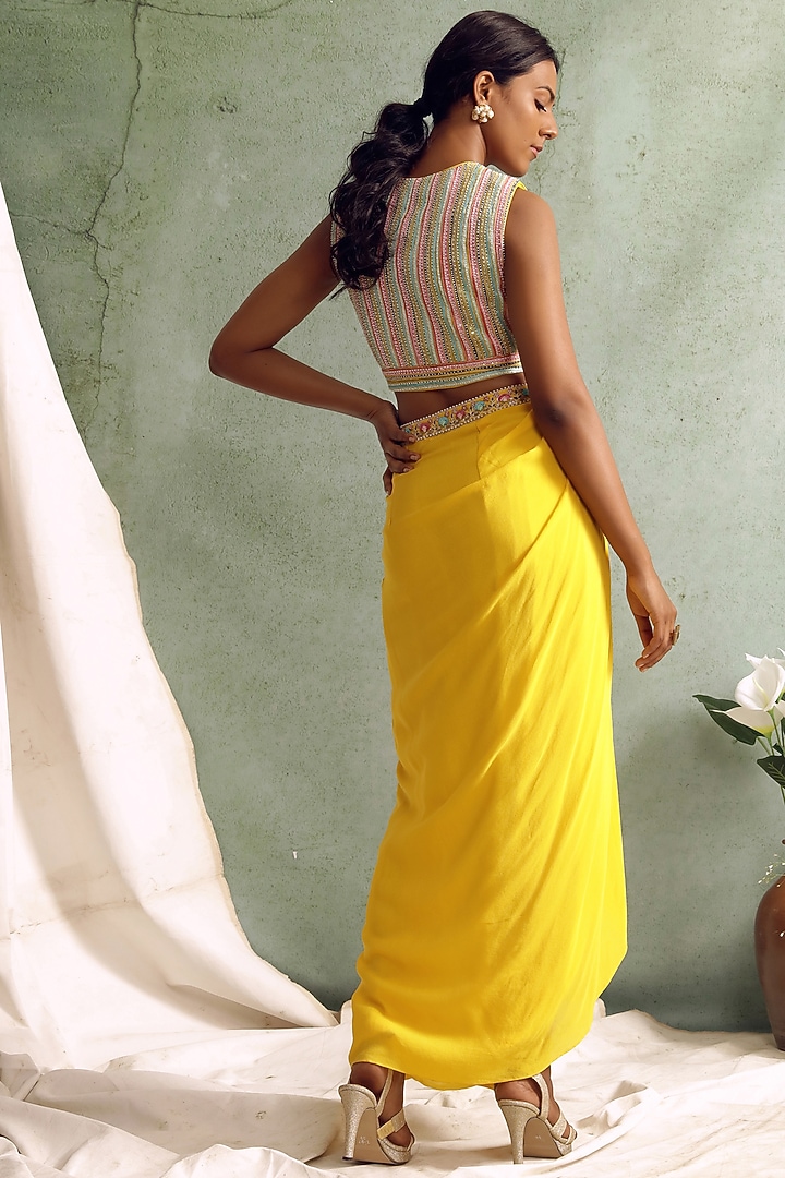 Yellow Draped Skirt Set by Priyanka Jain at Pernia's Pop Up Shop