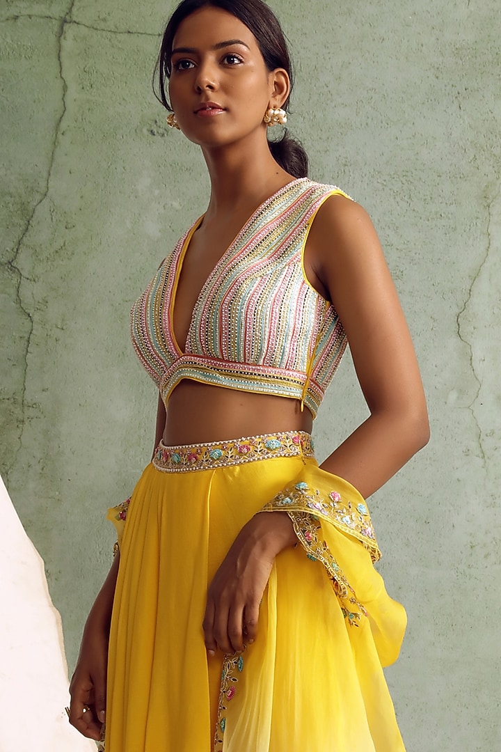 Yellow Draped Skirt Set by Priyanka Jain at Pernia's Pop Up Shop