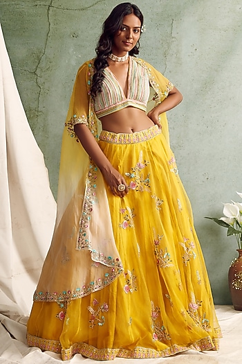Yellow Zardosi Embroidered Wedding Lehenga Set by Priyanka Jain at Pernia's Pop Up Shop