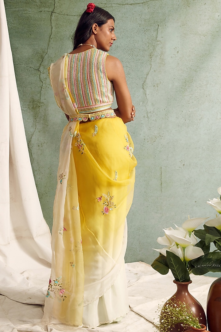 Yellow Ombre Chanderi & Organza Wedding Saree Set by Priyanka Jain at Pernia's Pop Up Shop