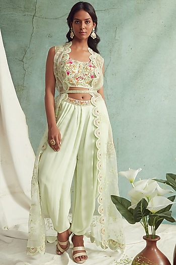Mint Green Organza Dhoti Set by Priyanka Jain at Pernia's Pop Up Shop