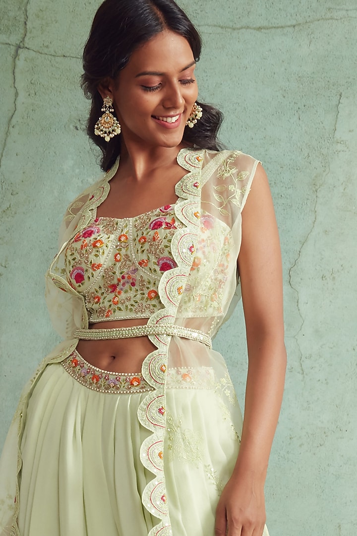 Mint Green Organza Dhoti Set by Priyanka Jain at Pernia's Pop Up Shop