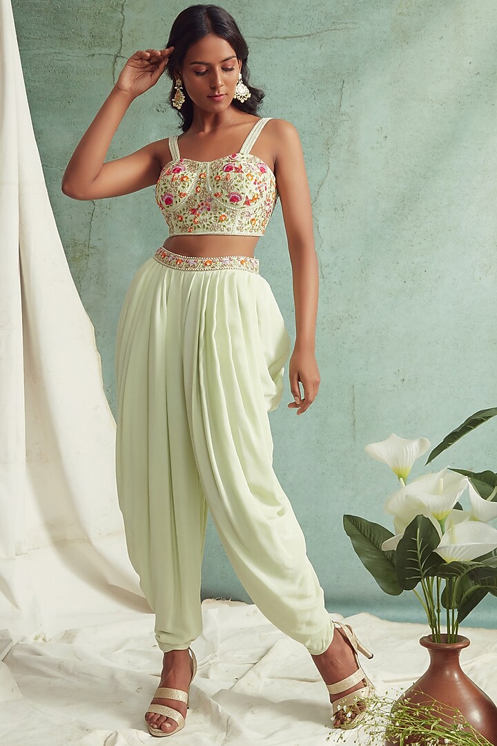 Mint Green Organza Dhoti Set by Priyanka Jain at Pernia's Pop Up Shop