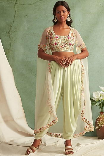 Mint Green Organza Dhoti Set by Priyanka Jain at Pernia's Pop Up Shop