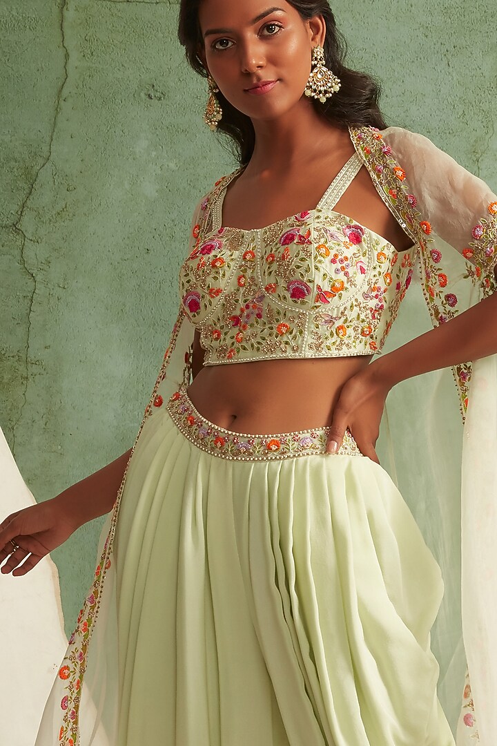 Mint Green Organza Dhoti Set by Priyanka Jain at Pernia's Pop Up Shop