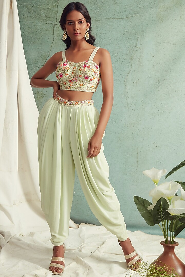 Mint Green Zardosi Embroidered Dhoti Pant Set by Priyanka Jain at Pernia's Pop Up Shop