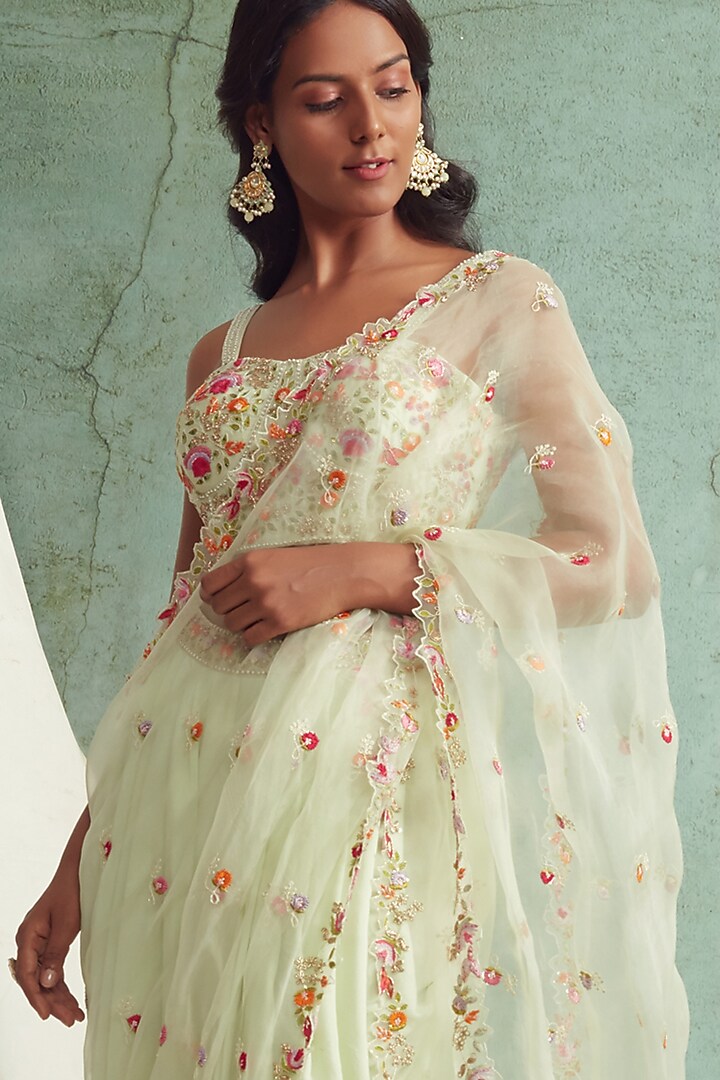 Mint Green Zardosi Embroidered Dhoti Pant Set by Priyanka Jain at Pernia's Pop Up Shop