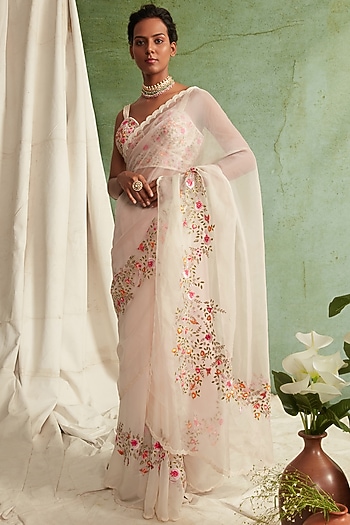 Blush Pink Embroidered Wedding Saree Set by Priyanka Jain at Pernia's Pop Up Shop