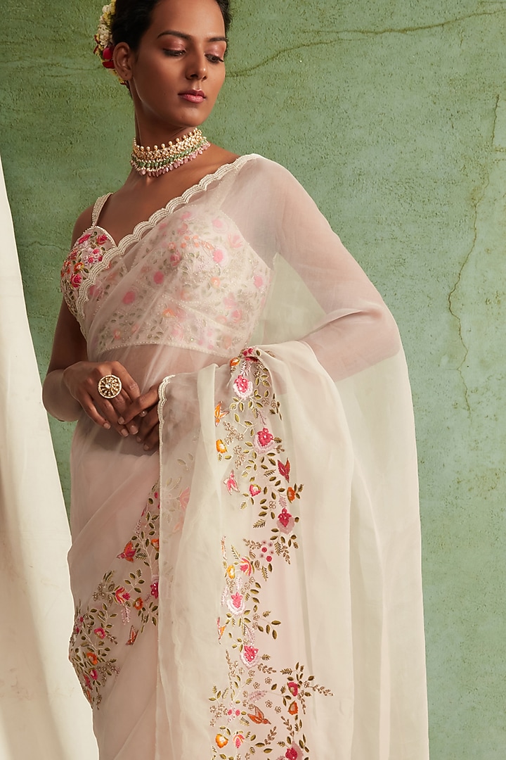 Blush Pink Embroidered Wedding Saree Set by Priyanka Jain at Pernia's Pop Up Shop