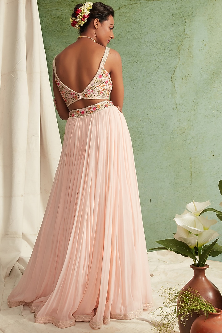 Blush Pink Embroidered Pleated Wedding Lehenga Set by Priyanka Jain at Pernia's Pop Up Shop