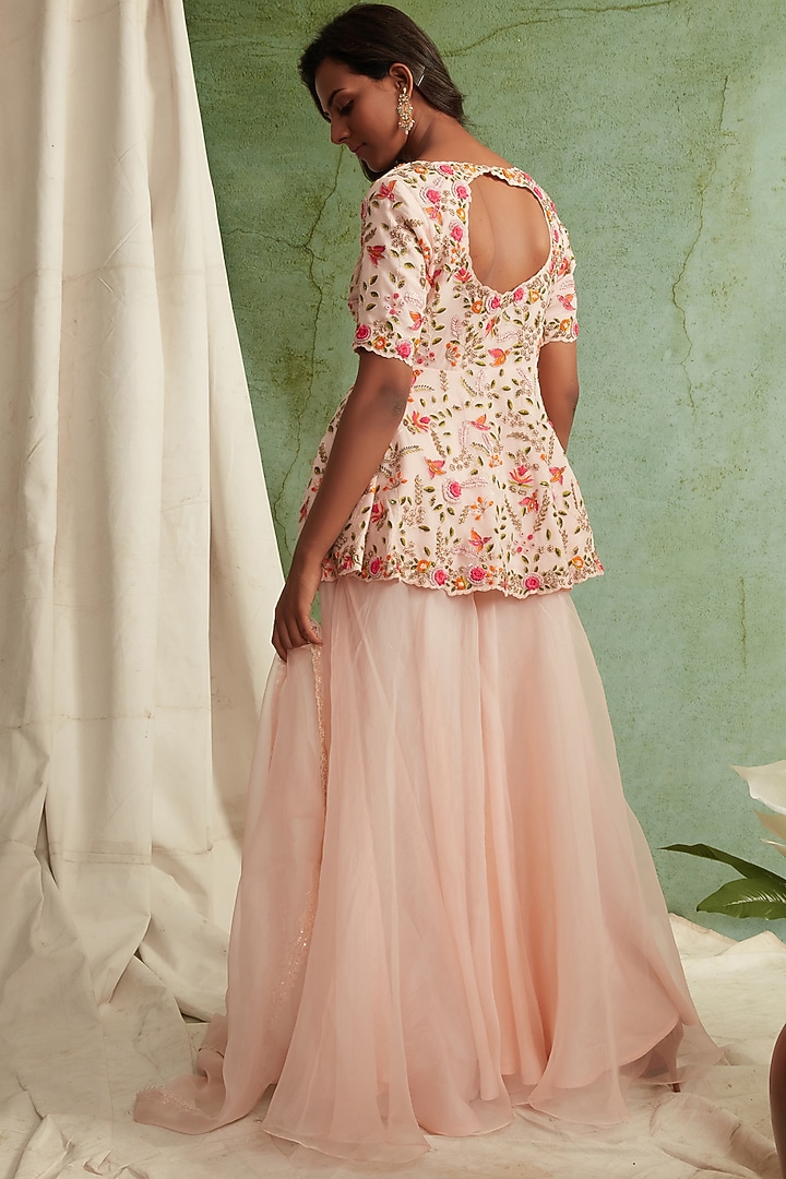 Blush Pink Embroidered Wedding Sharara Set by Priyanka Jain at Pernia's Pop Up Shop