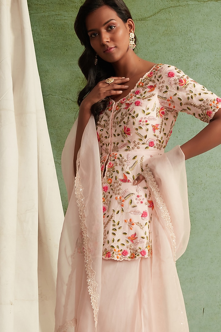 Blush Pink Embroidered Wedding Sharara Set by Priyanka Jain at Pernia's Pop Up Shop