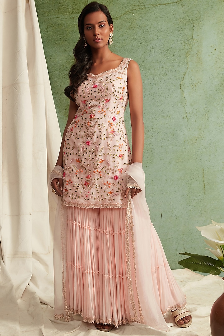 Blush Pink Zardosi Embroidered Sharara Set by Priyanka Jain