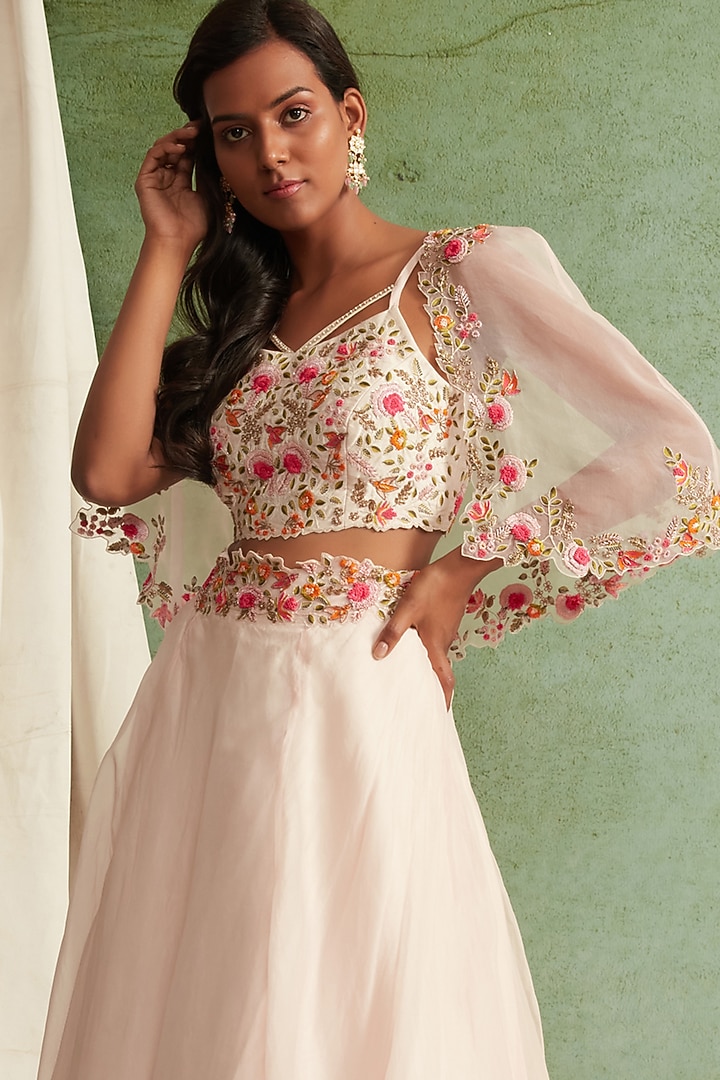 Blush Pink Chanderi Embroidered Wedding Lehenga Set by Priyanka Jain at Pernia's Pop Up Shop