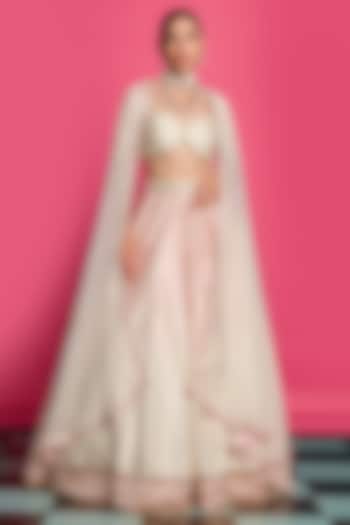 Light Pink-Ivory Cotton Chanderi Embroidered Wedding Lehenga Set by Priyanka Jain at Pernia's Pop Up Shop