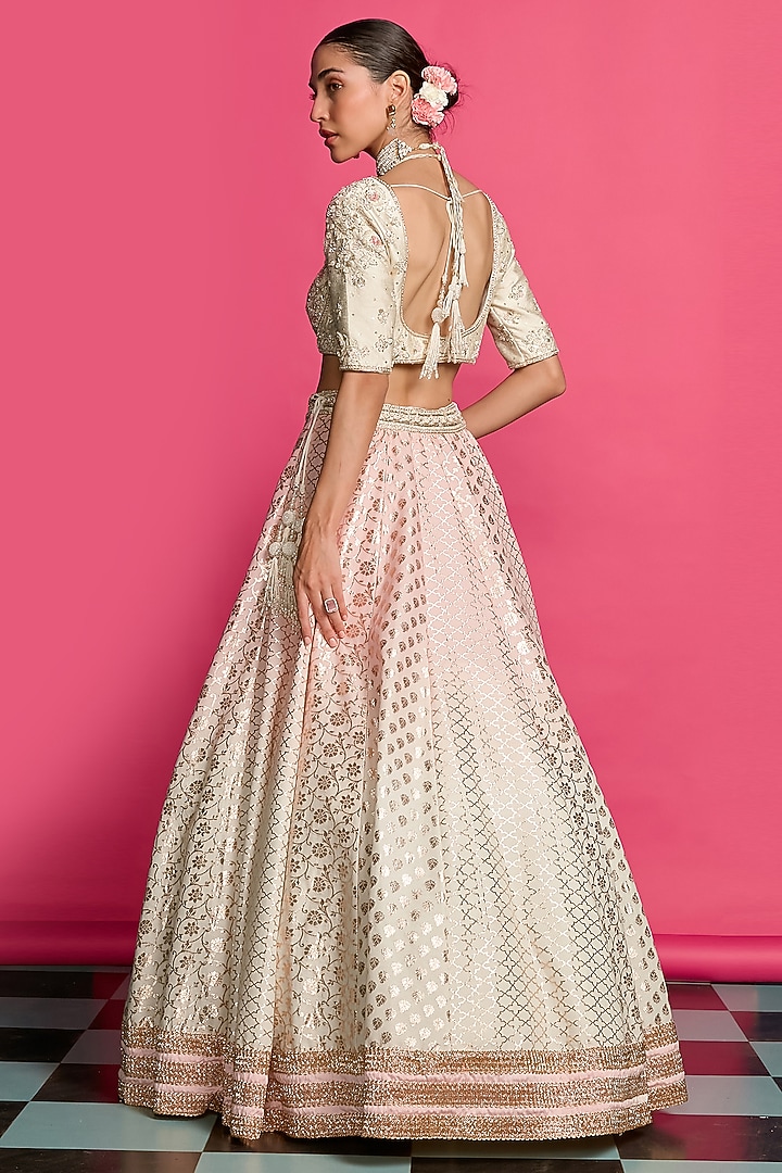 Light Pink-Ivory Cotton Chanderi Embroidered Wedding Lehenga Set by Priyanka Jain at Pernia's Pop Up Shop