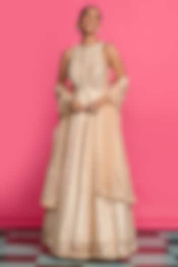 Rose Gold Cotton Chanderi Embellished Wedding Anarkali Set by Priyanka Jain at Pernia's Pop Up Shop