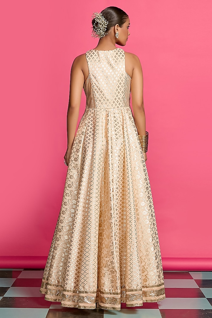 Rose Gold Cotton Chanderi Embellished Wedding Anarkali Set by Priyanka Jain at Pernia's Pop Up Shop
