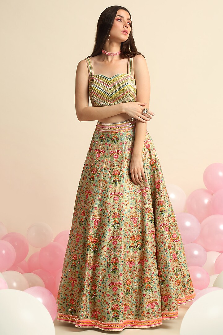 Mint Green Digital Printed Wedding Lehenga Set by Priyanka Jain at Pernia's Pop Up Shop
