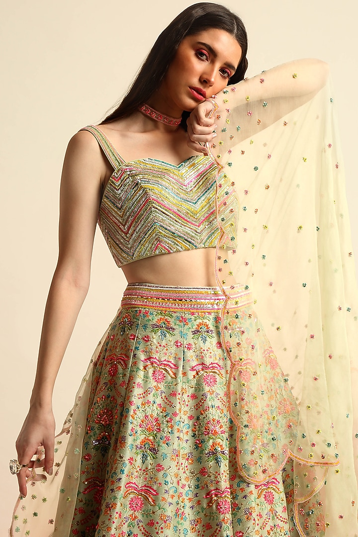 Mint Green Digital Printed Wedding Lehenga Set by Priyanka Jain at Pernia's Pop Up Shop