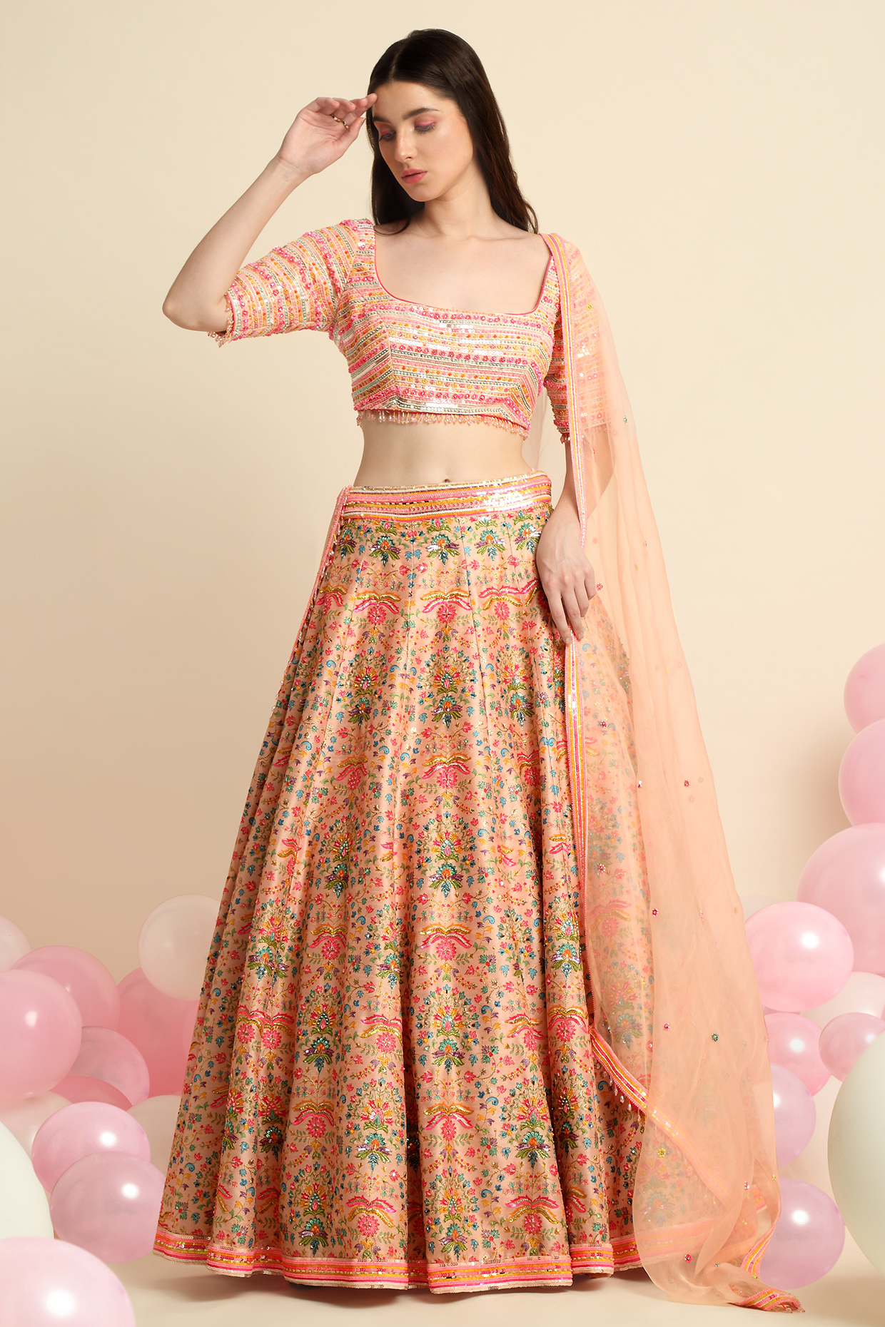 Peach Digital Printed Wedding Lehenga Set by Priyanka Jain at Pernia's Pop Up Shop