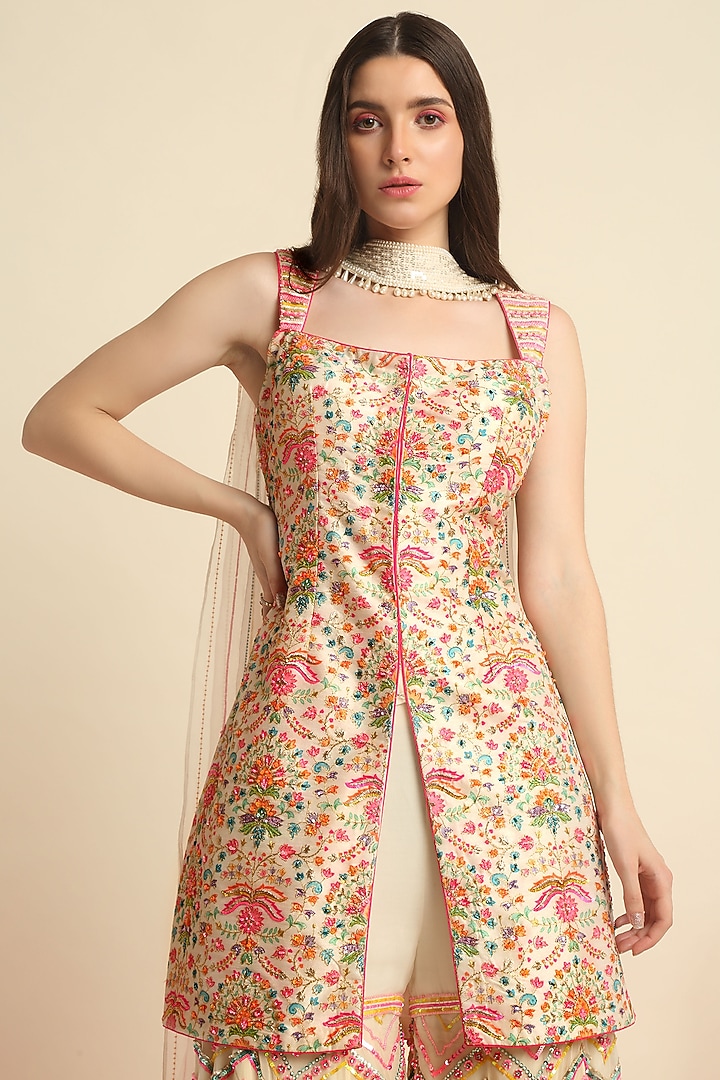 Ivory Embroidered Bridal Sharara Set by Priyanka Jain at Pernia's Pop Up Shop