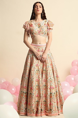 Ivory Digital Printed Lehenga Set by Priyanka Jain