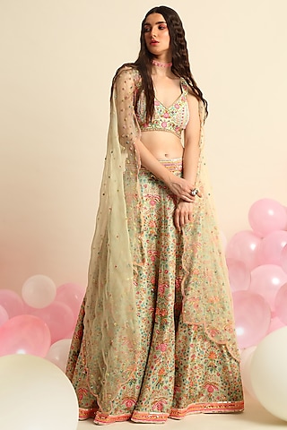 Ivory Digital Printed Lehenga Set by Priyanka Jain