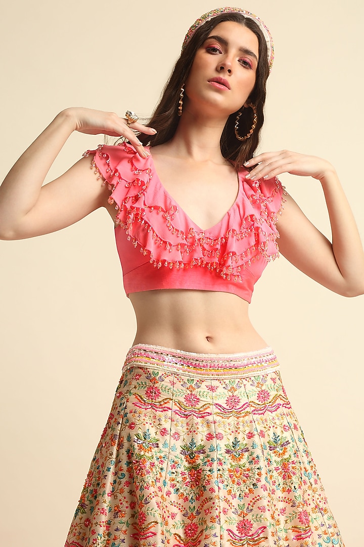 Peach Digital Printed Wedding Lehenga Set by Priyanka Jain at Pernia's Pop Up Shop