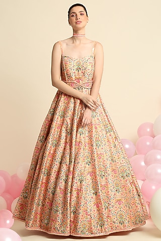 Peach Digital Printed Gown by Priyanka Jain