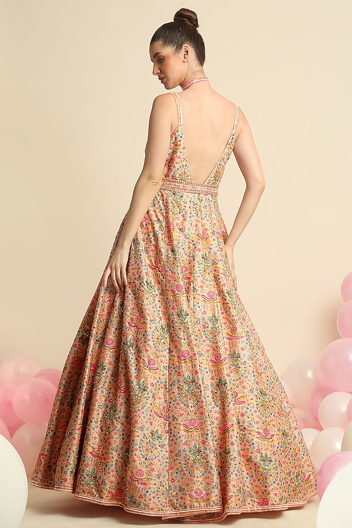 Peach Digital Printed Wedding Gown by Priyanka Jain at Pernia's Pop Up Shop