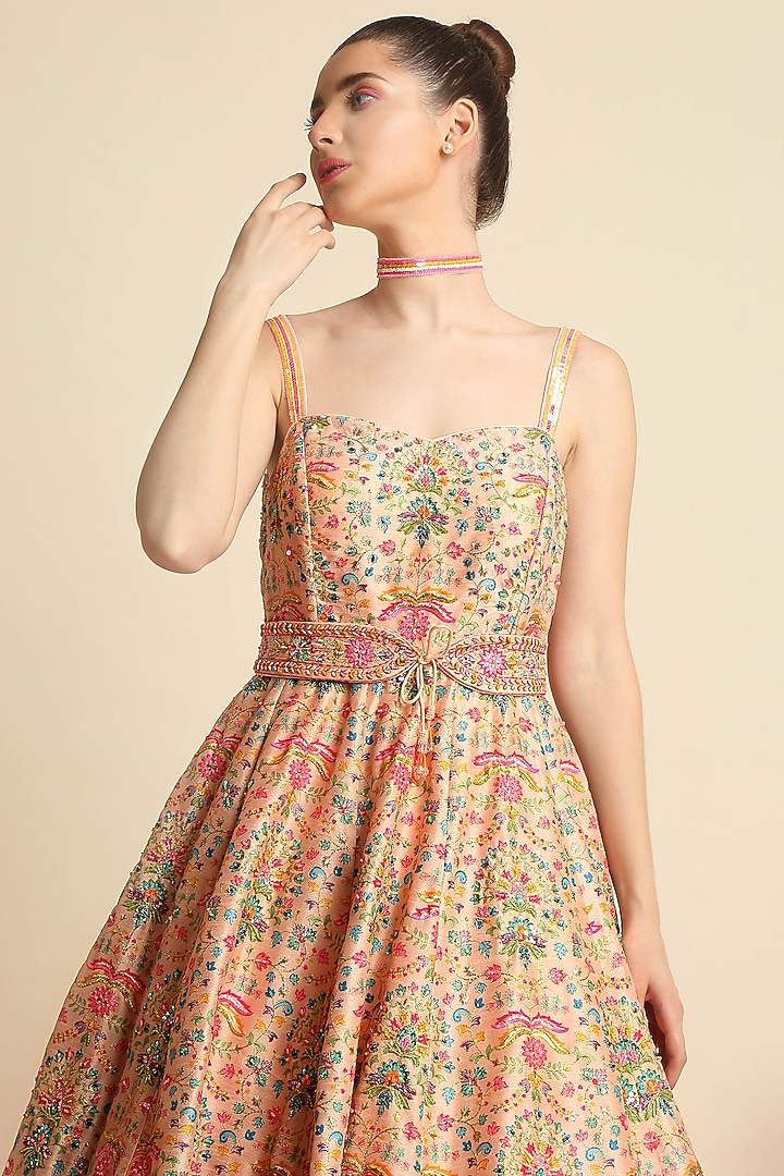 Peach Digital Printed Wedding Gown by Priyanka Jain at Pernia's Pop Up Shop