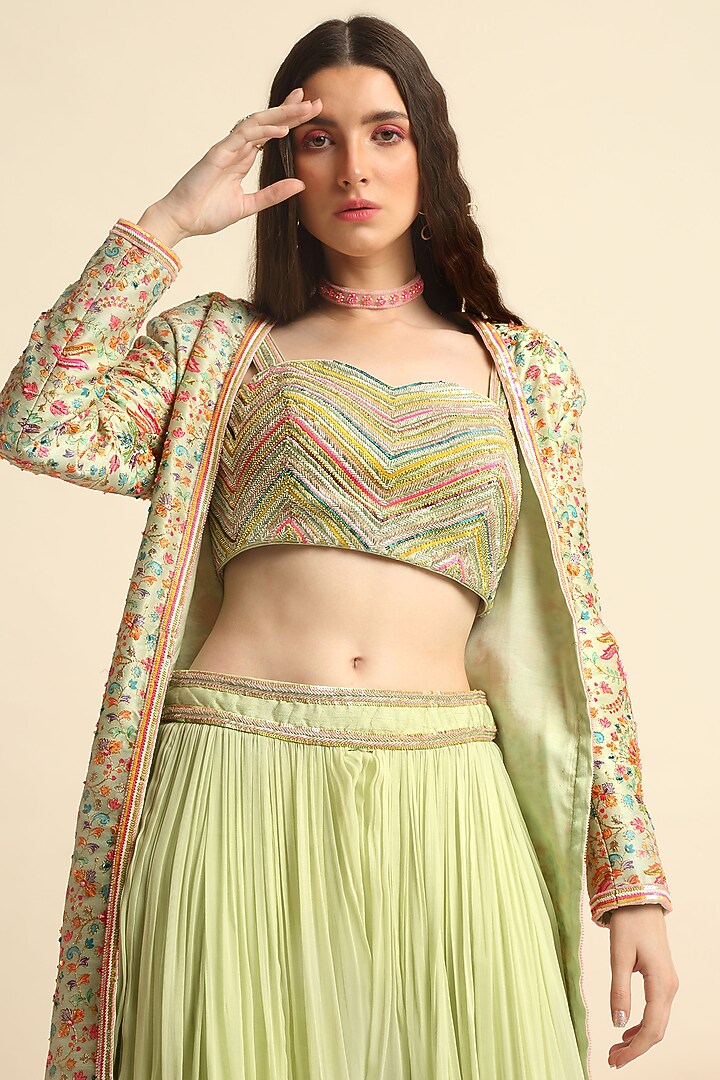 Mint Green Sequins Embroidered Jacket Set by Priyanka Jain at Pernia's Pop Up Shop