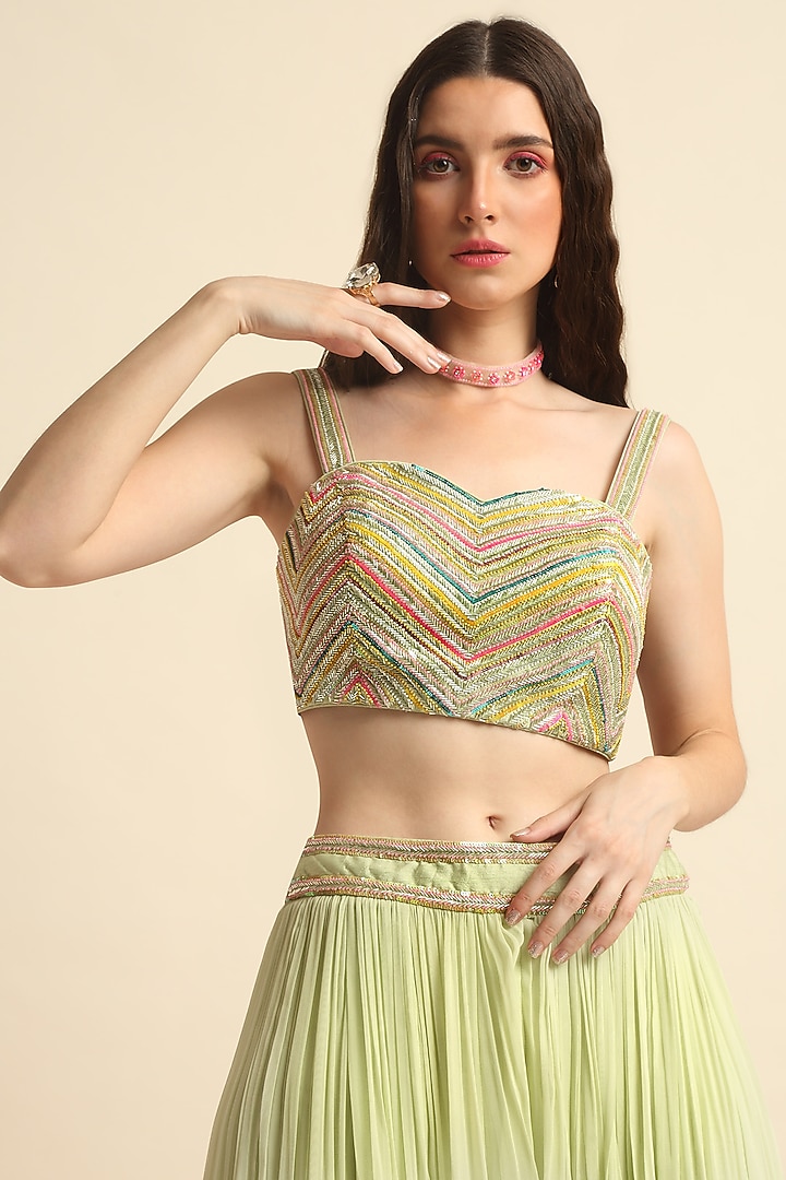 Mint Green Sequins Embroidered Jacket Set by Priyanka Jain at Pernia's Pop Up Shop