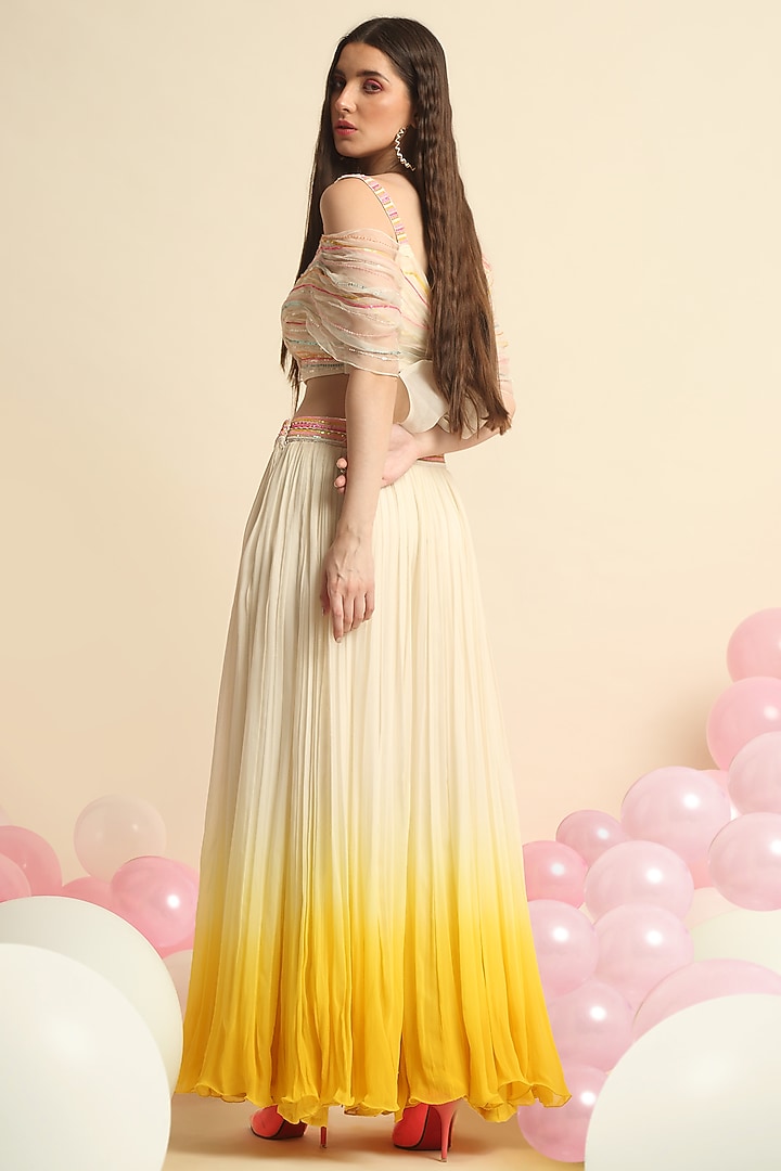 Ivory Sequins Embroidered Palazzo Pant Set by Priyanka Jain at Pernia's Pop Up Shop