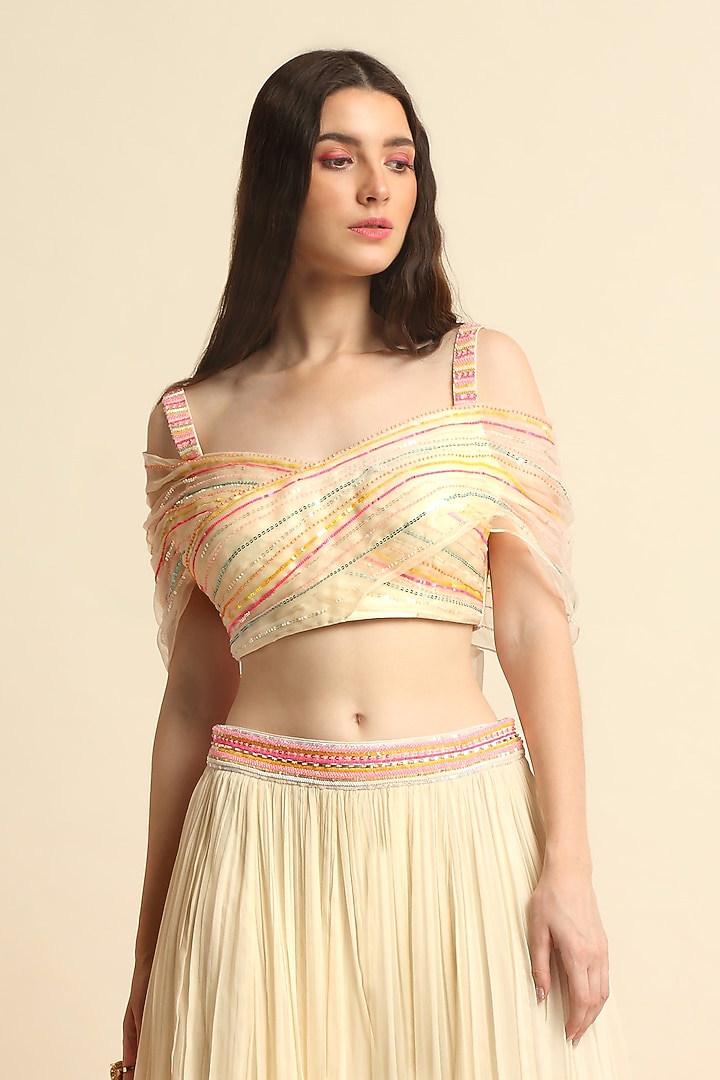 Ivory Sequins Embroidered Palazzo Pant Set by Priyanka Jain at Pernia's Pop Up Shop