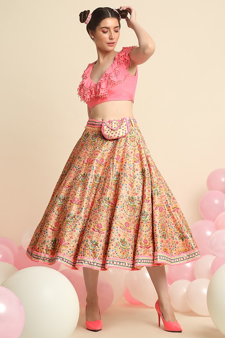 Peach Digital Printed Lehenga Set by Priyanka Jain