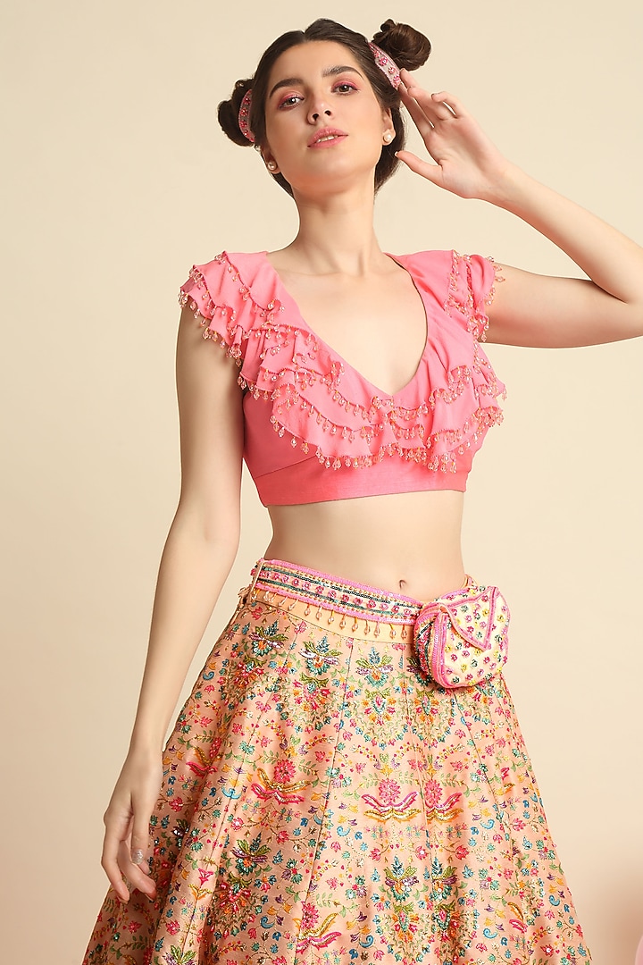 Peach Digital Printed Wedding Lehenga Set by Priyanka Jain at Pernia's Pop Up Shop