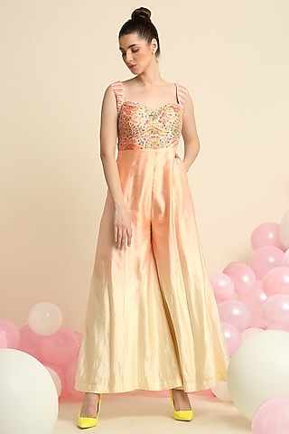 Peach Ombre Dyed Jumpsuit by Priyanka Jain