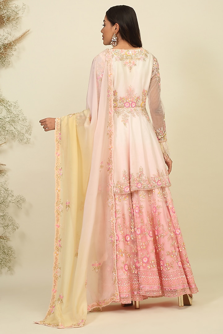 Baby Pink Net Embroidered Bridal Sharara Set by Priyanka Jain at Pernia's Pop Up Shop